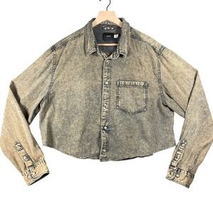 BDG Womens Jacket XL Acid Wash Cropped Denim Shirt Casual Layering Distressed‎